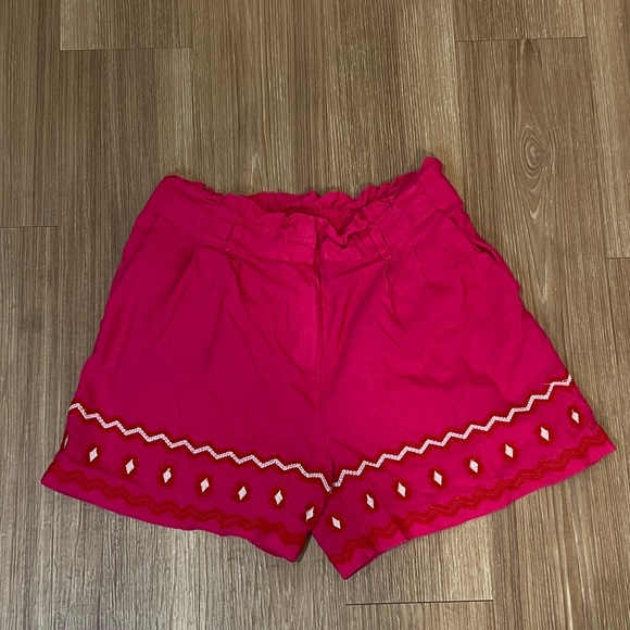 LOFT Embroidered Pink Linen Shorts - Picture 3 of 6